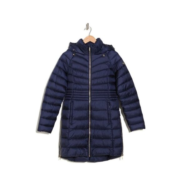 Michael Kors Womens Blue Full Zip Hooded Mid Length Puffer Jacket Sz L New - Picture 14 of 15